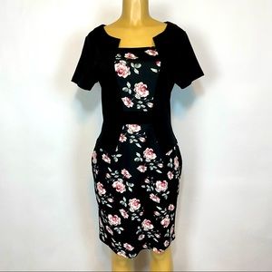 Mmondschein Black floral shaped stretchy sheath dress size XL